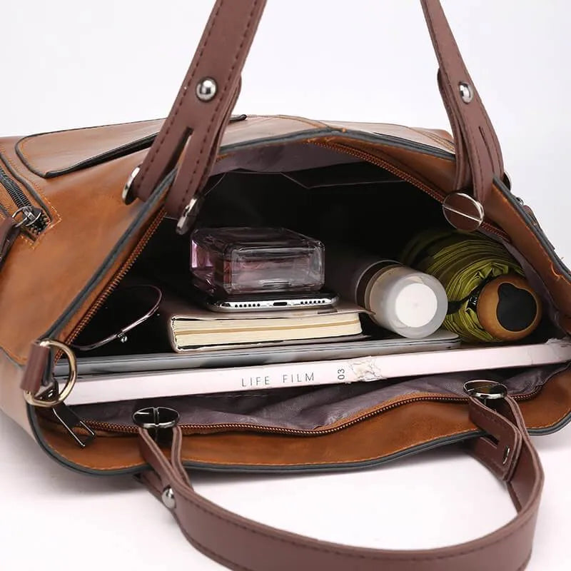 Große Shopper Handtasche Damen – Vegane Ledertasche mit Vordertaschen & Schulterriemen