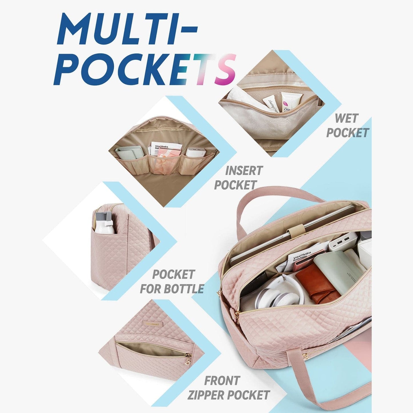 Weekender Reisetasche Damen – Große Handgepäck Tasche mit Schuhfach & Wasserabweisendem Material