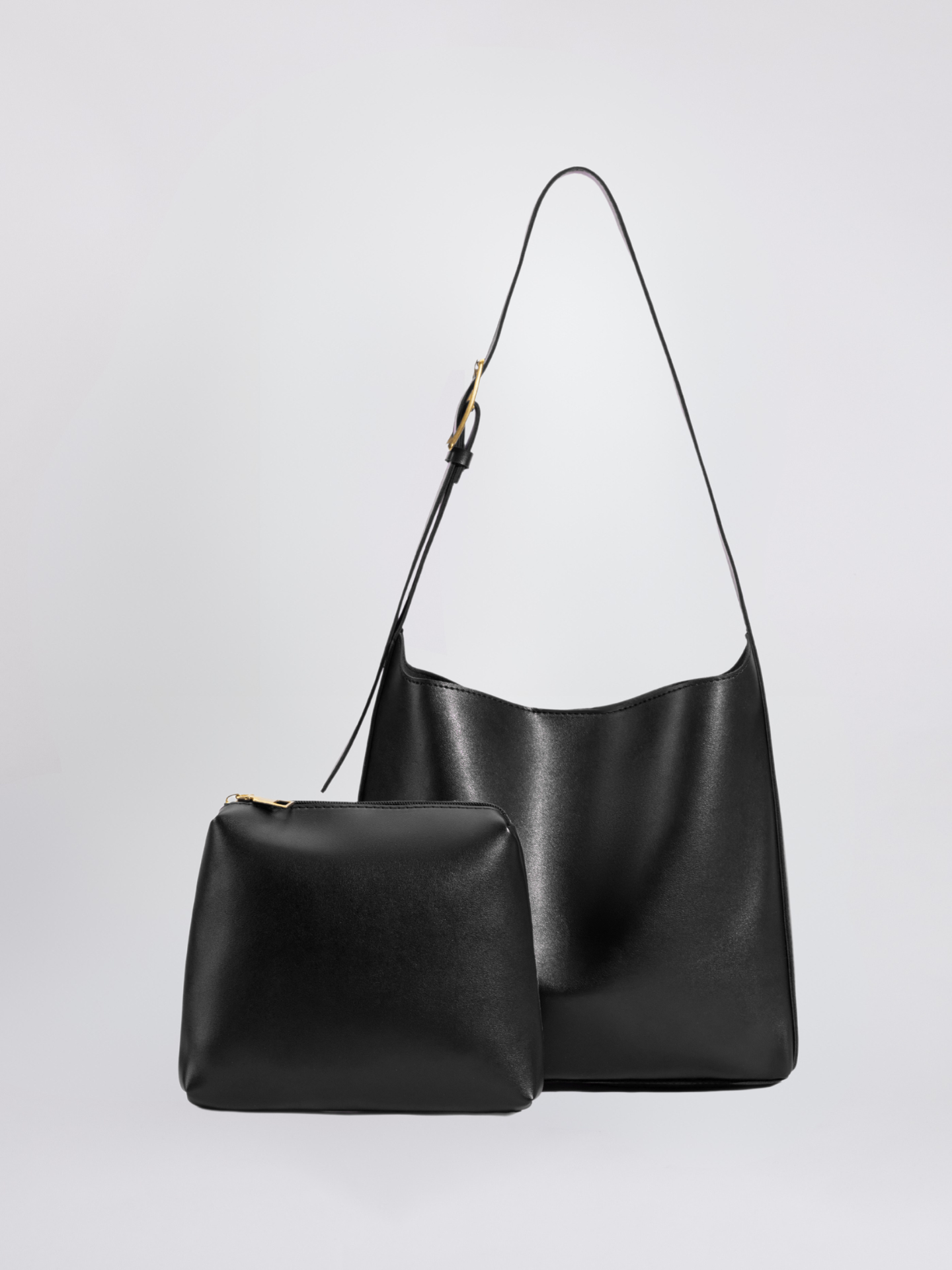 Minimalistische Vegan-Leder-Schultertasche – Schwarz & Bordeaux – Zeitloses Design für jeden Anlass