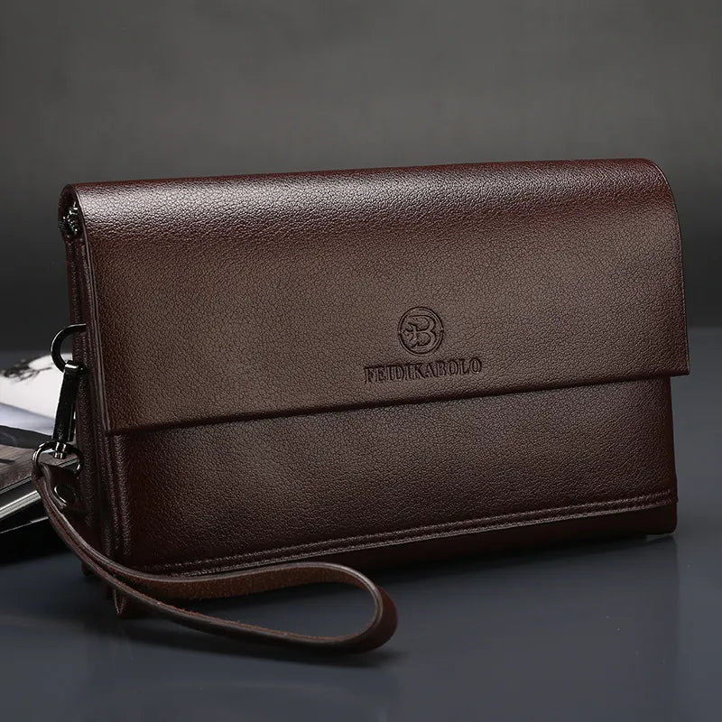 Leder Herren Portemonnaie mit Handgelenkriemen – Multifunktionale Clutch mit Reißverschlussfächern