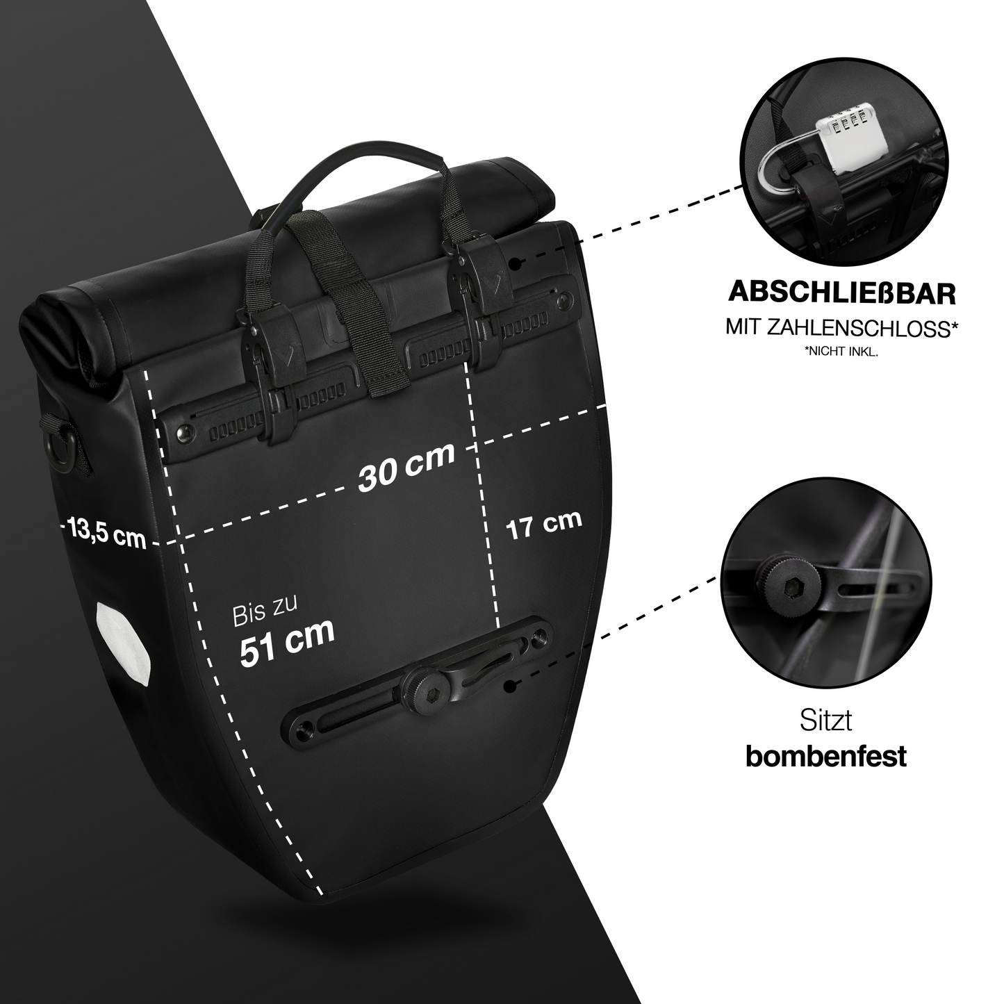 Wasserdichte Fahrradtasche 25L für Gepäckträger – Rolltop, Reflektoren, Pendler & Freizeit
