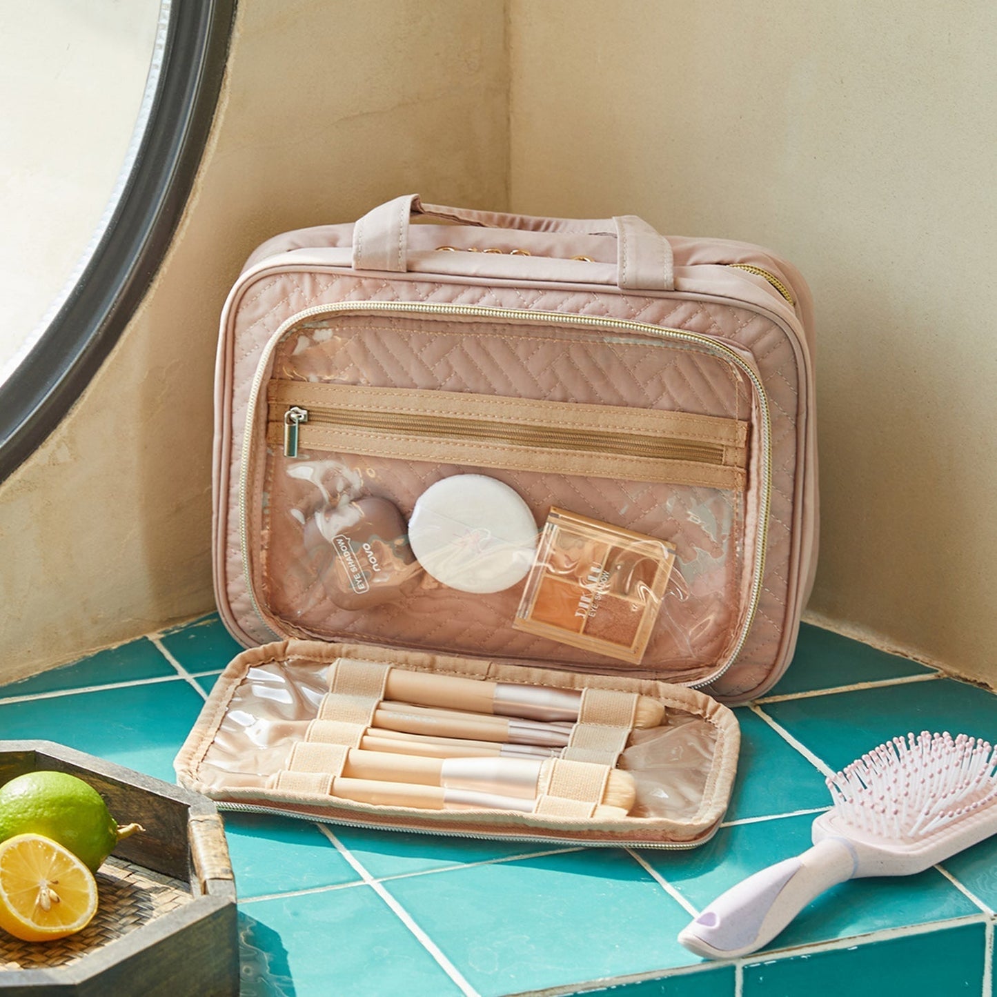 Wasserdichte Kulturtasche mit Transparentem Reiseset – Luxus Kosmetik- & Make-up Tasche für Reisen