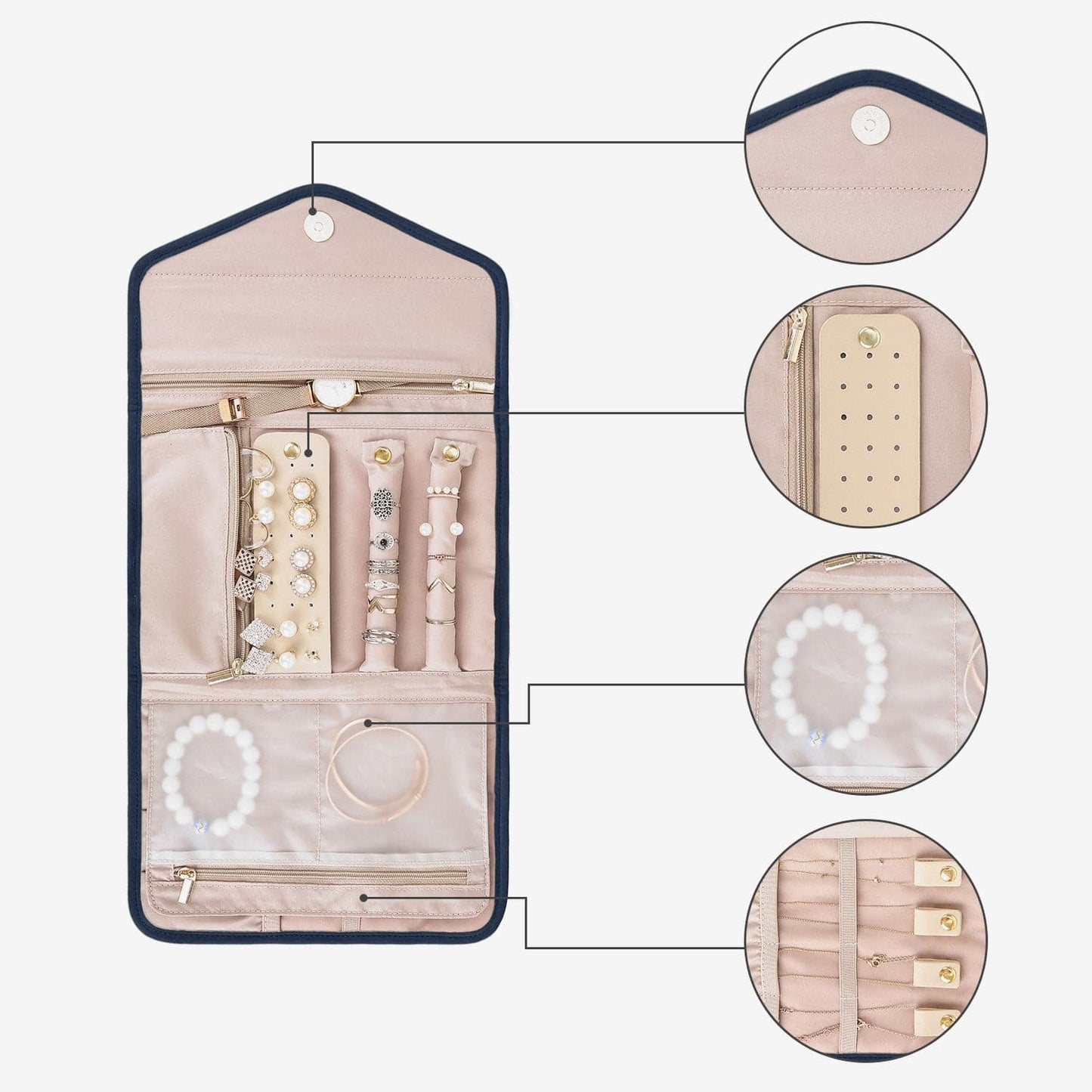 Schmucktasche Organizer – Kompakte Schmuck Aufbewahrung für Reisen im Umschlag-Design