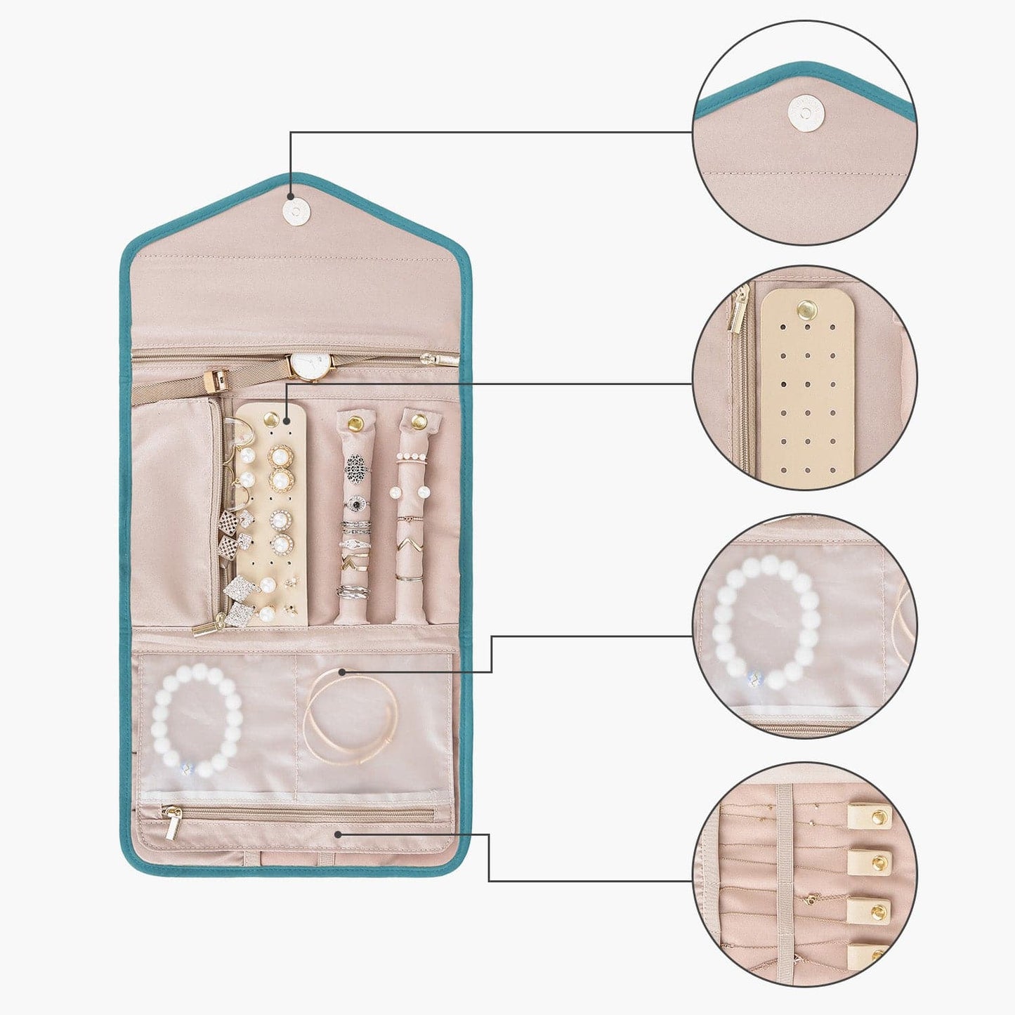 Schmucktasche Organizer – Kompakte Schmuck Aufbewahrung für Reisen im Umschlag-Design