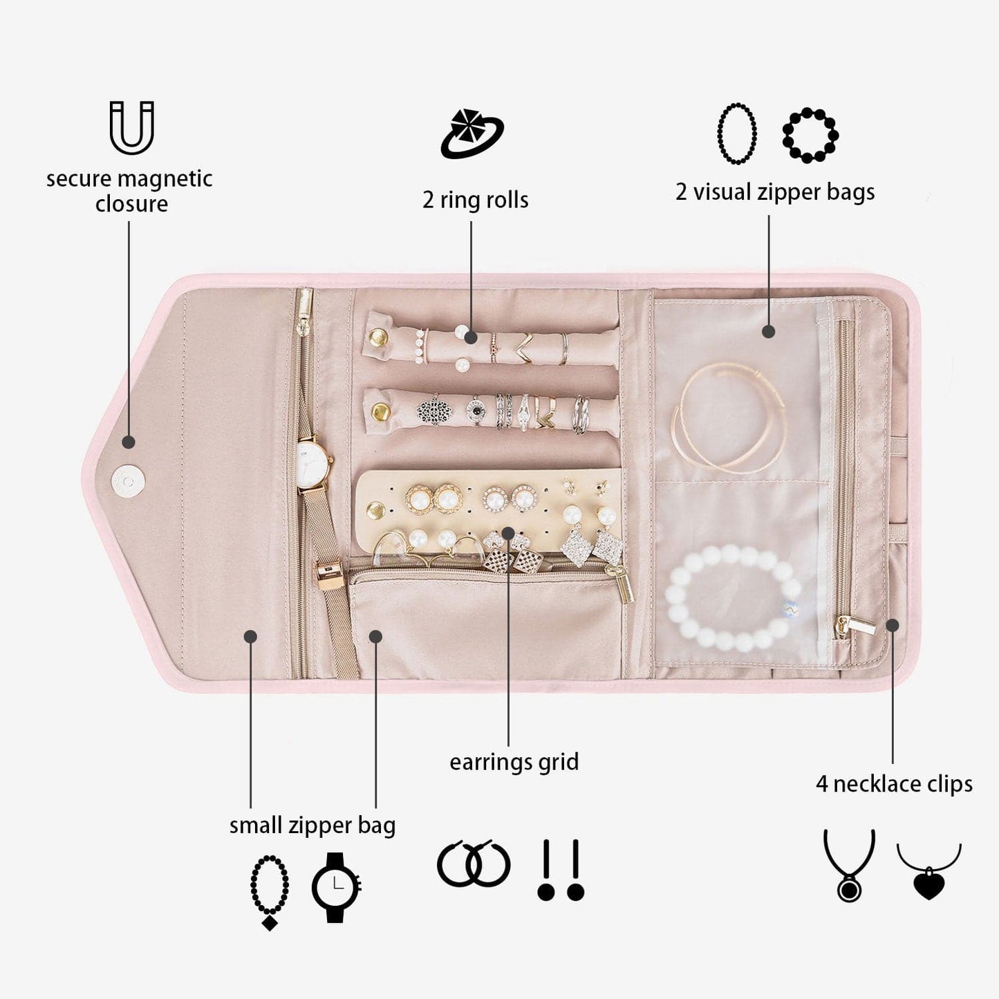 Schmucktasche Organizer – Kompakte Schmuck Aufbewahrung für Reisen im Umschlag-Design