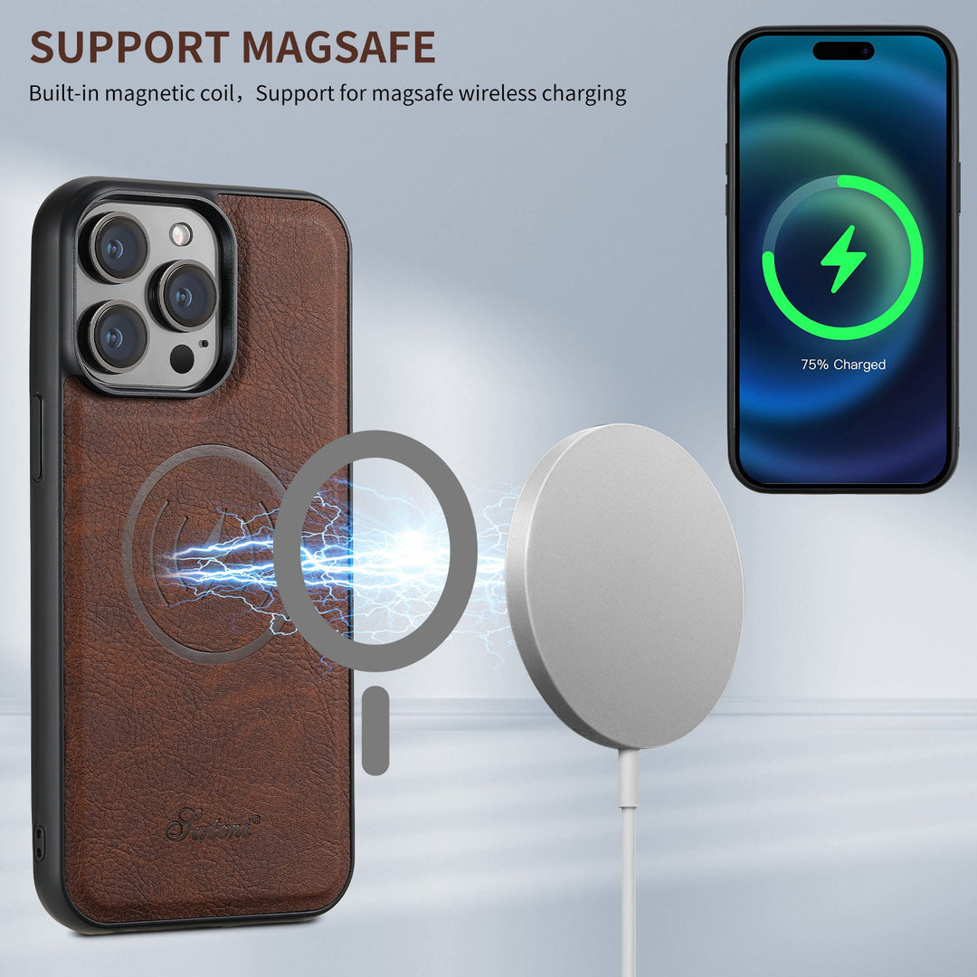 Leder iPhone Hülle mit MagSafe & Kartenhalter – 2-in-1 Wallet Case