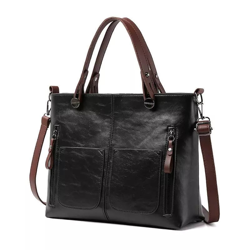 Große Shopper Handtasche Damen – Vegane Ledertasche mit Vordertaschen & Schulterriemen