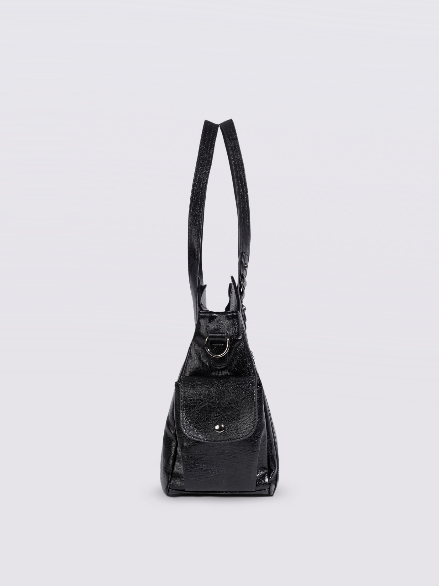 Schwarze Schultertasche Damen mit Seitentaschen – Geräumig & Elegant