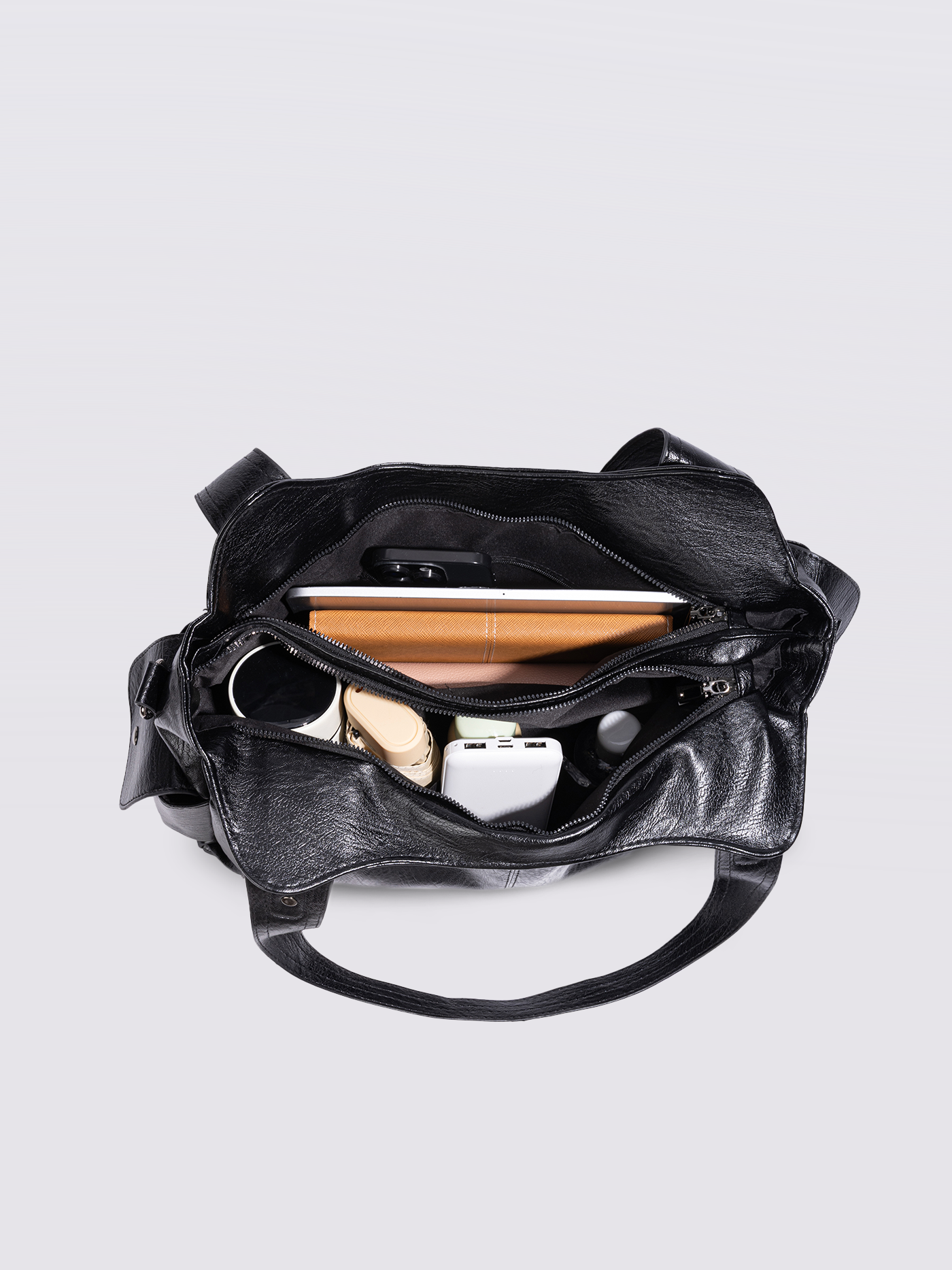 Schwarze Schultertasche Damen mit Seitentaschen – Geräumig & Elegant