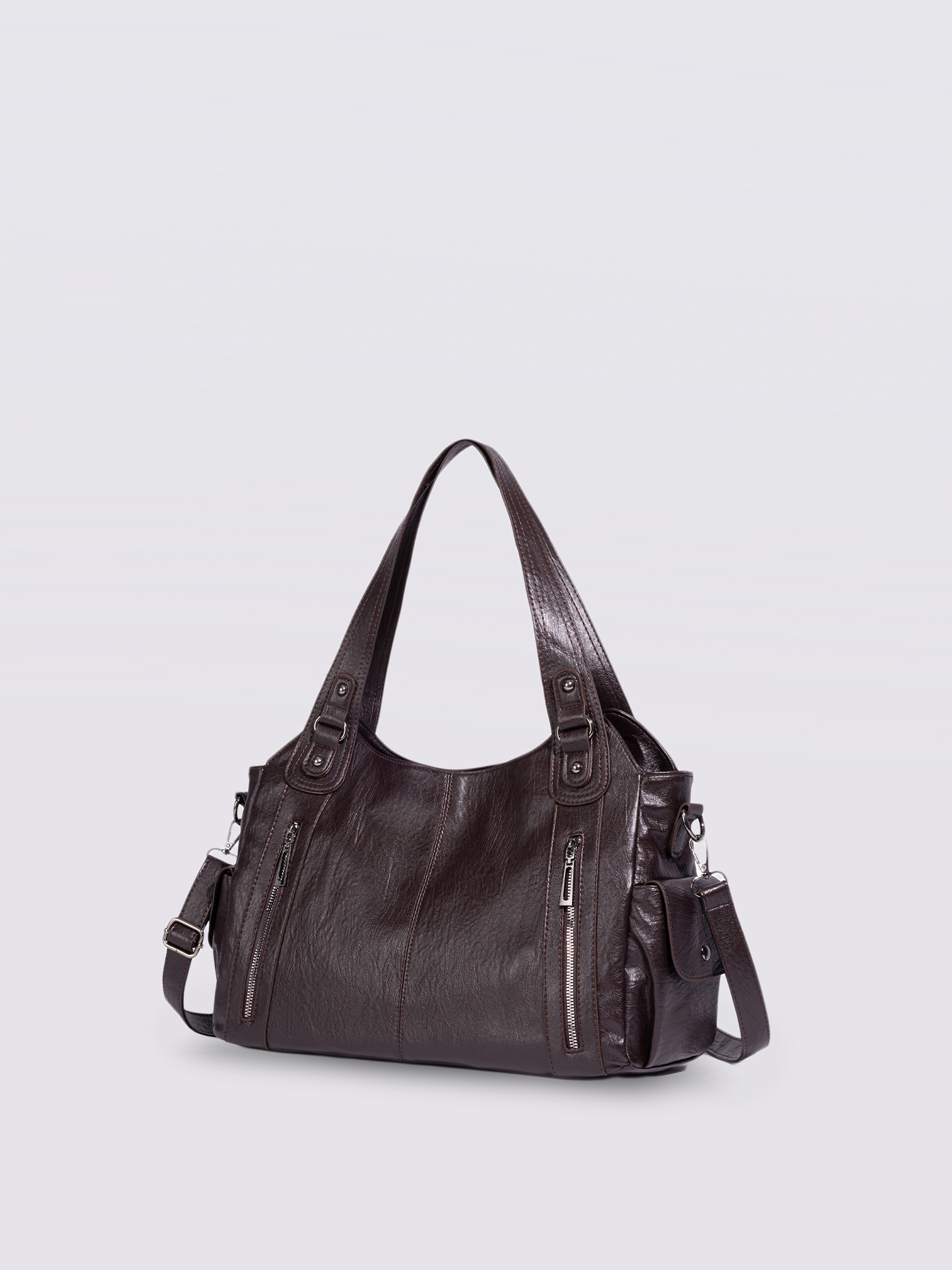 Schwarze Schultertasche Damen mit Seitentaschen – Geräumig & Elegant