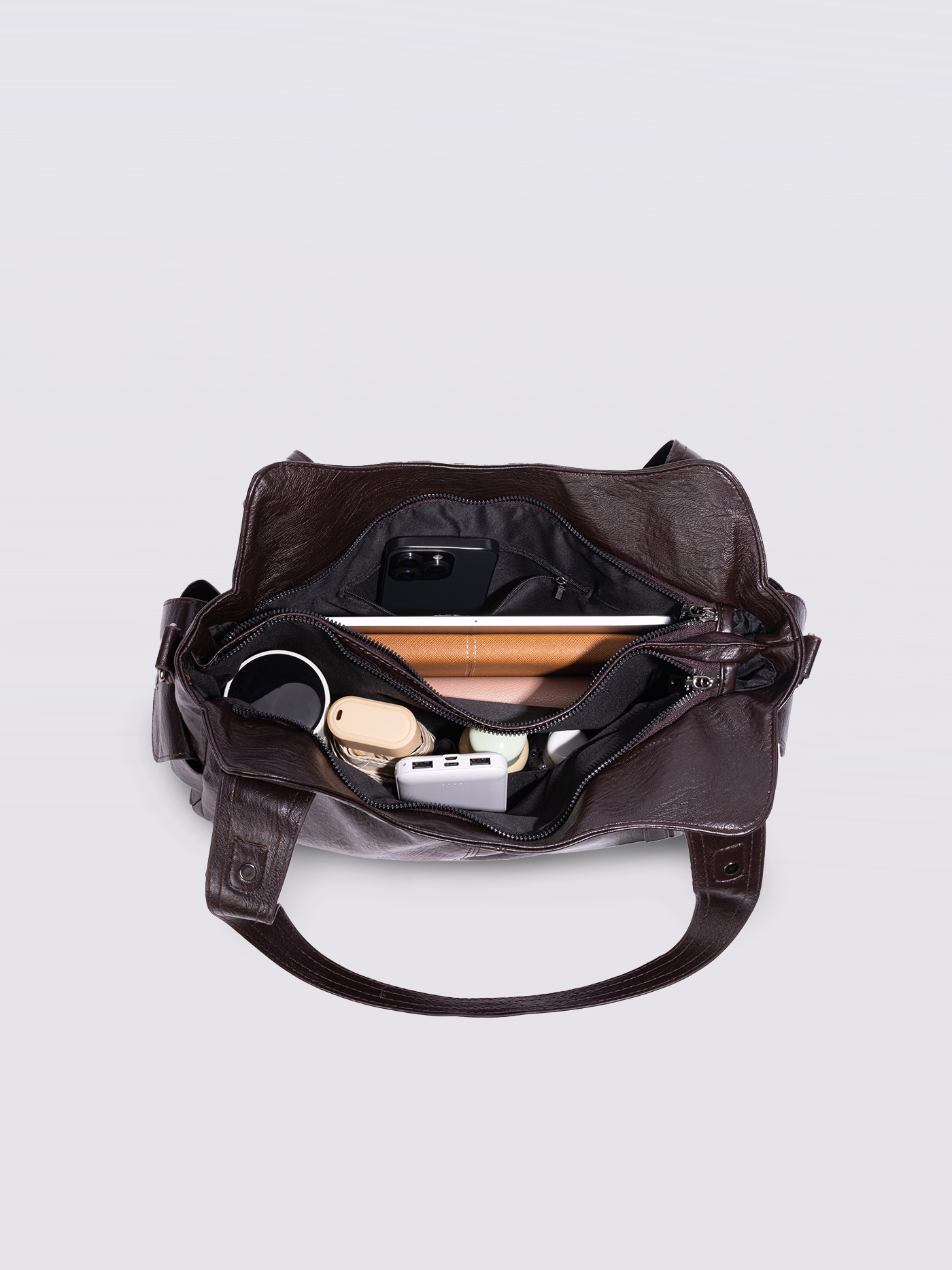 Schwarze Schultertasche Damen mit Seitentaschen – Geräumig & Elegant