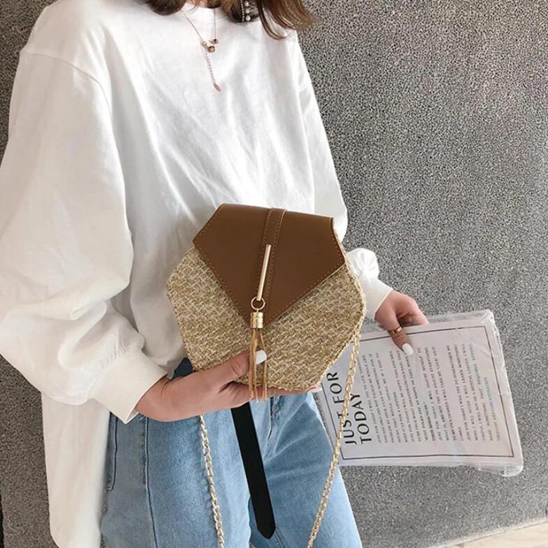 Damen Rieten Schoudertas mit Leren Akzent – Leicht, Elegant & Sommerlich
