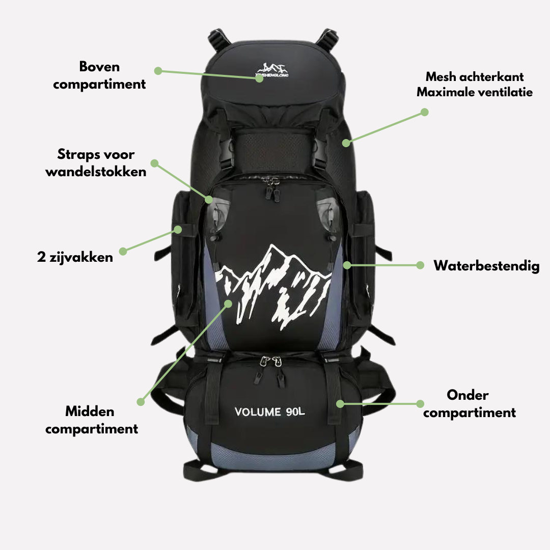 Wasserdichter 90L Outdoor Trekkingrucksack – Atmungsaktiv, Leicht & Komfortabel für Wandern, Camping & Reisen