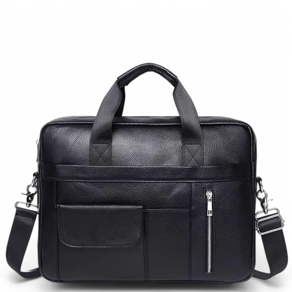 Leder Laptoptasche Herren Schwarz – Echt Rindleder, Business-Aktentasche mit Laptopfach & Zubehörfächern