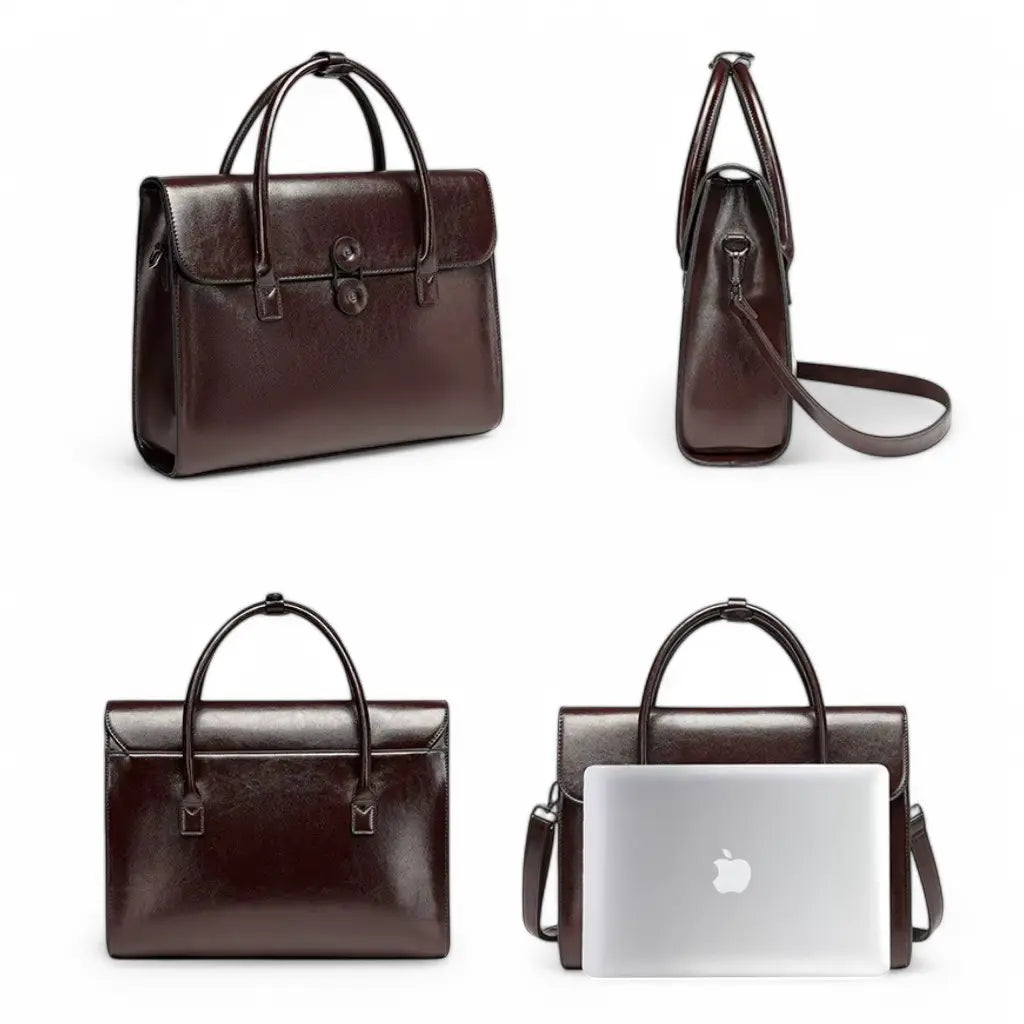 Dunkelbraune Leder-Aktentasche für Herren – Elegante Business-Tasche mit Laptopfach und abnehmbarem Schulterriemen