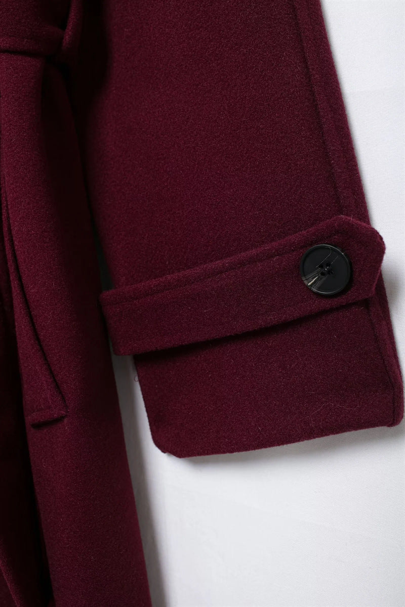 Damen Trenchcoat Bordeaux – Eleganter Langer Mantel mit Gürtel
