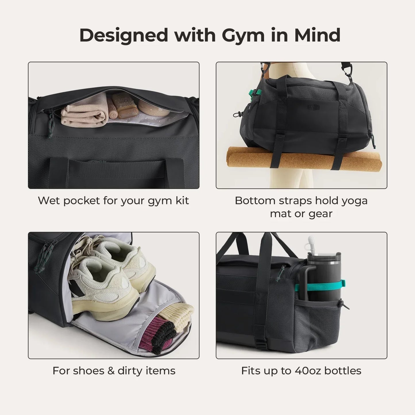 Duffel Bag 36L – Wasserabweisende Sport- & Reisetasche mit Schuhfach & Mehreren Fächern