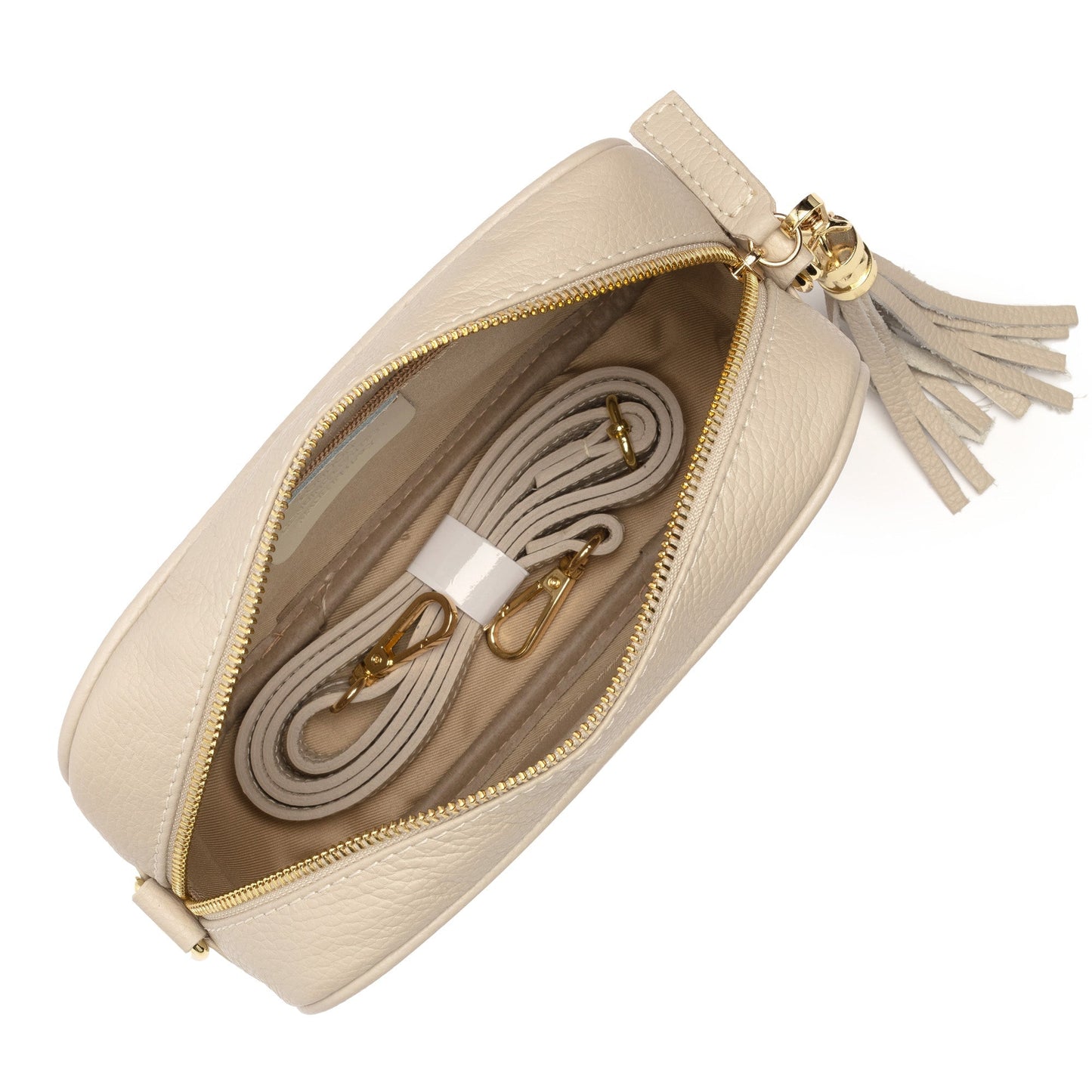Beige Damen Crossbody Tasche mit breitem, verstellbarem Schulterriemen – Stilvolle Umhängetasche aus hochwertigem PU-Leder