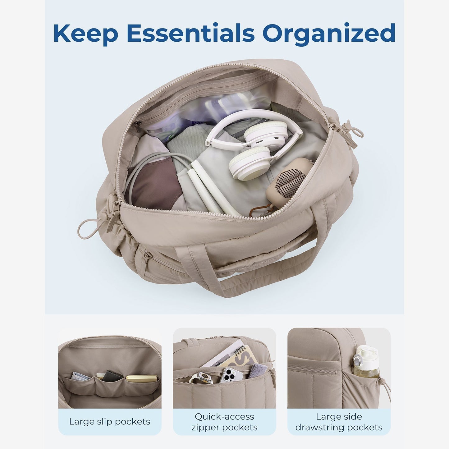 Reisetasche für Handgepäck – Leicht & Wasserabweisend mit Trolley-Gurt & PVC-Fach