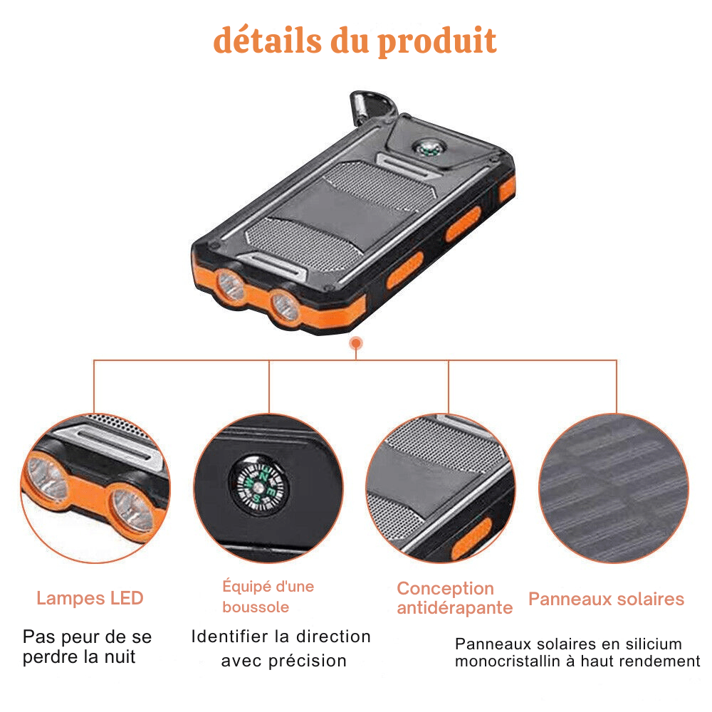 Solar Powerbank 20.000mAh – Tragbares Ladegerät mit Solarpanel, LED-Taschenlampe & wasserdichtem Design für Outdoor-Abenteuer