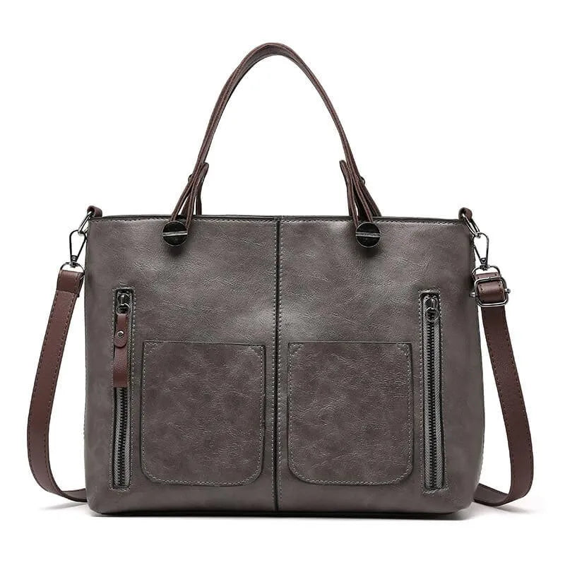 Große Shopper Handtasche Damen – Vegane Ledertasche mit Vordertaschen & Schulterriemen