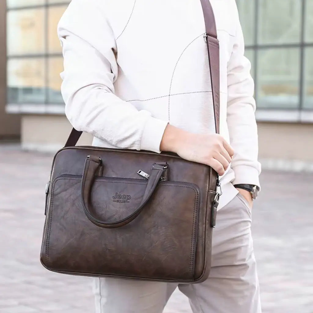 Laptoptasche Herren 14 Zoll Leder – Business Aktentasche Echtleder Vintage Braun