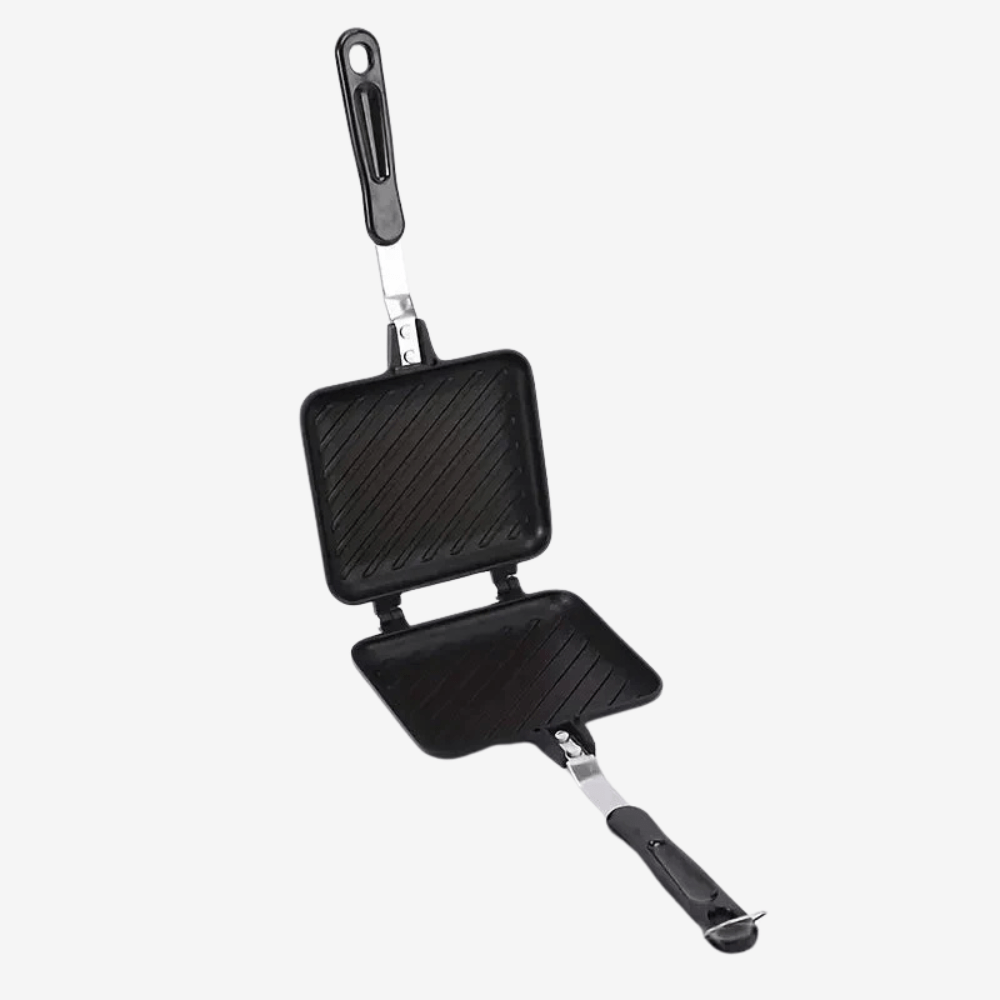Dubbelzijdige Grillpfanne mit Antihaftbeschichtung – Ideal für Tostis, Paninis & Sandwiches – Geeignet für Gas- und Campingkochen – Kompakt & Tragbar
