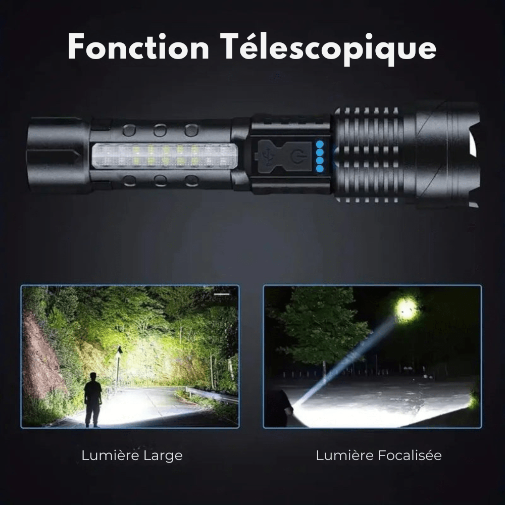 Taktische LED-Taschenlampe – Wiederaufladbar, Wasserfest, 7 Lichtmodi, Zoomfunktion