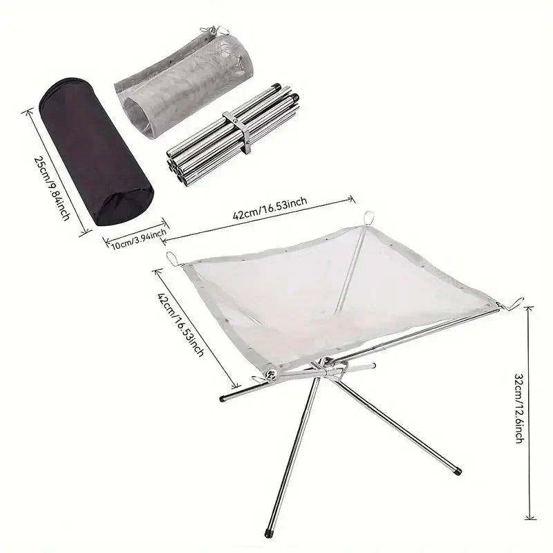Tragbare Feuerstelle aus Edelstahl – faltbar, leicht & ideal für Camping, Garten & Outdoor