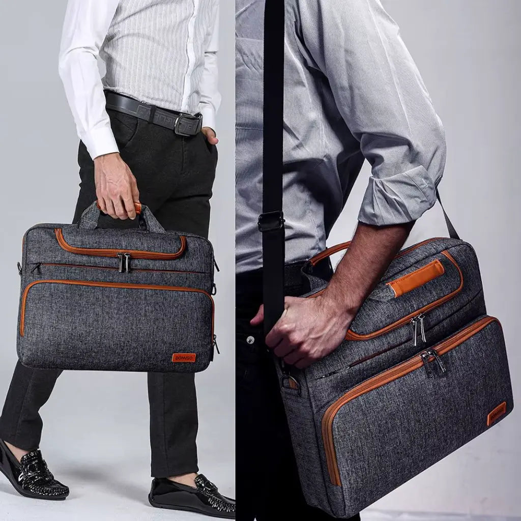 Laptoptasche Herren 16 Zoll – Graues Modell mit Cognac-Akzenten, wasserabweisend, Business Aktentasche