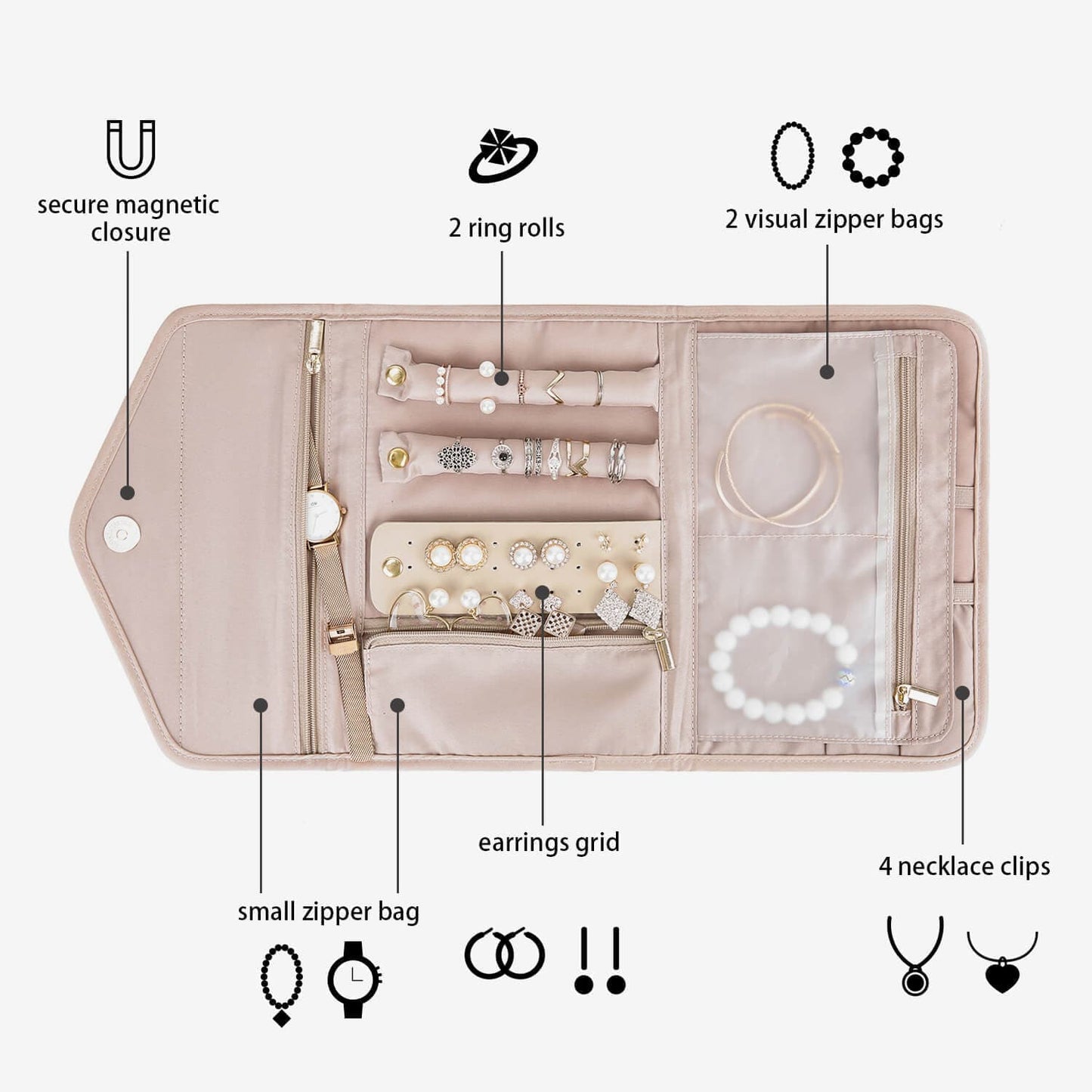 Schmucktasche Organizer – Kompakte Schmuck Aufbewahrung für Reisen im Umschlag-Design