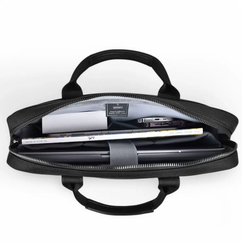 Elegante schwarze Laptoptasche aus hochwertigem Leder für Damen – passend für 13-14 Zoll Laptops, wasserabweisend, mit praktischer Innenaufteilung und abnehmbarem Schultergurt