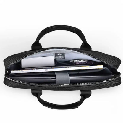 Elegante schwarze Laptoptasche aus hochwertigem Leder für Damen – passend für 13-14 Zoll Laptops, wasserabweisend, mit praktischer Innenaufteilung und abnehmbarem Schultergurt