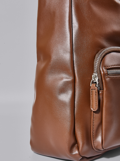 Moderne Schultertasche Damen mit Fronttaschen – Veganes Leder in Schwarz & Rot