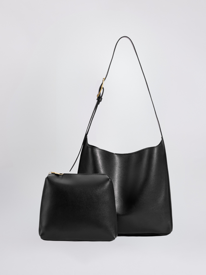Minimalistische Vegan-Leder-Schultertasche – Schwarz & Bordeaux – Zeitloses Design für jeden Anlass