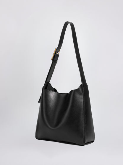 Minimalistische Vegan-Leder-Schultertasche – Schwarz & Bordeaux – Zeitloses Design für jeden Anlass