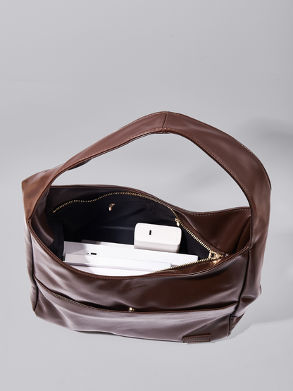 Geräumige Schwarze Schultertasche aus Veganer Leder – Minimalistisches Design
