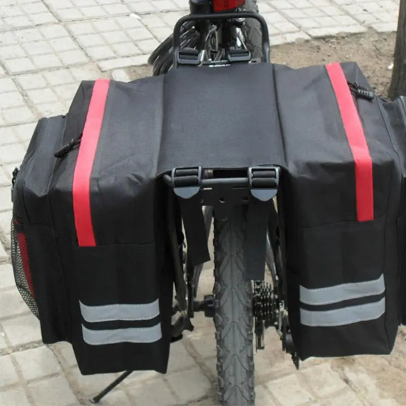 Wasserdichte Doppelte Fahrradtasche – 35L Gepäckträgertasche mit Reflektoren – Schwarz