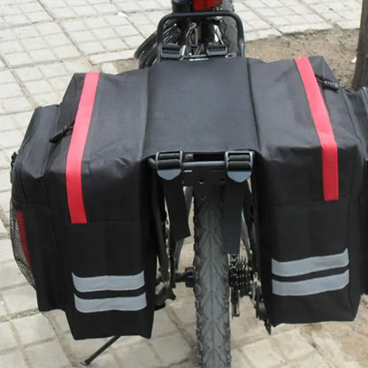 Wasserdichte Doppelte Fahrradtasche – 35L Gepäckträgertasche mit Reflektoren – Schwarz