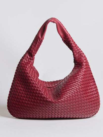 Luxuriöse Geflochtene Schultertasche für Damen – Schwarz und Rot – Geräumig & Stilvoll