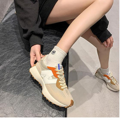 Mina Damen Sneaker – Leicht, Atmungsaktiv & Trendig in Beige-Orange
