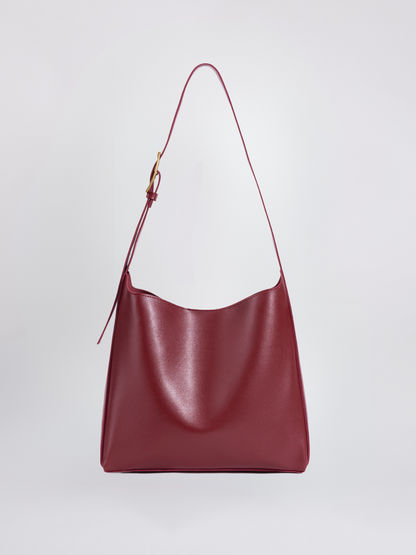 Minimalistische Vegan-Leder-Schultertasche – Schwarz & Bordeaux – Zeitloses Design für jeden Anlass