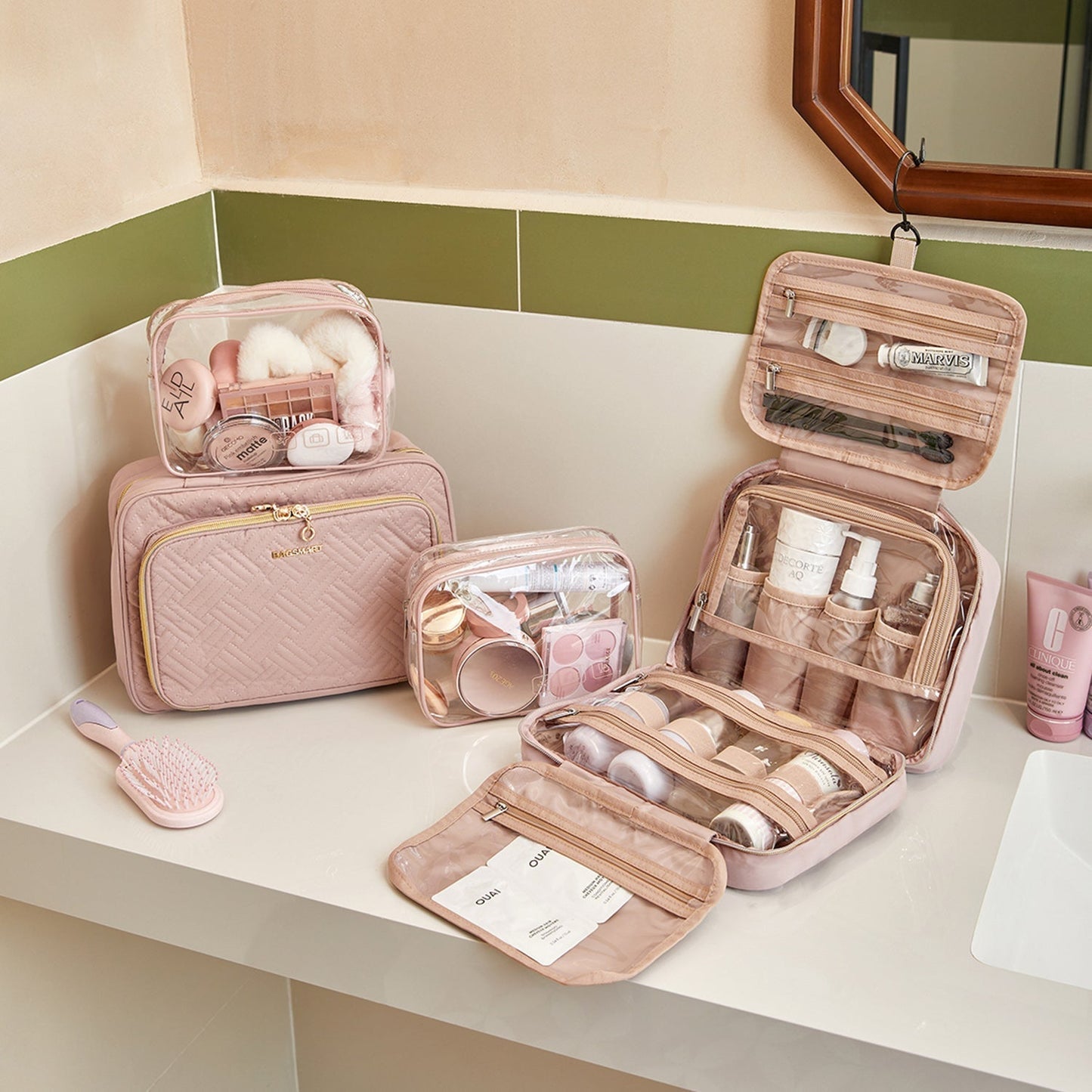 Wasserdichte Kulturtasche mit Transparentem Reiseset – Luxus Kosmetik- & Make-up Tasche für Reisen