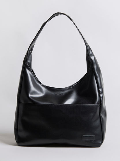 Geräumige Schwarze Schultertasche aus Veganer Leder – Minimalistisches Design
