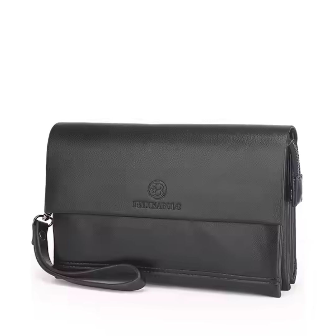Leder Herren Portemonnaie mit Handgelenkriemen – Multifunktionale Clutch mit Reißverschlussfächern