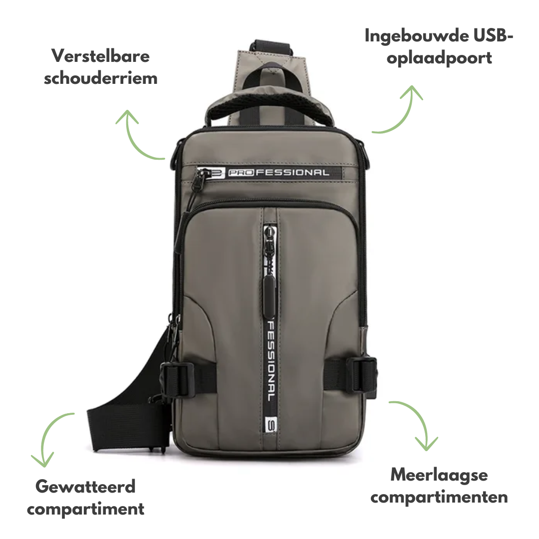 Wasserfeste Crossbody-Tasche mit USB-Anschluss – Anti-Diebstahl, Verstellbarer Schultergurt, Ideal für Reisen und Alltag