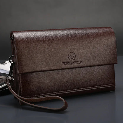 Leder Herren Portemonnaie mit Handgelenkriemen – Multifunktionale Clutch mit Reißverschlussfächern
