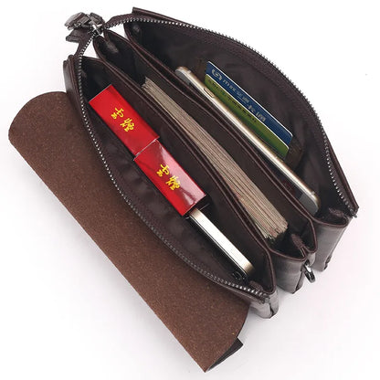 Leder Herren Portemonnaie mit Handgelenkriemen – Multifunktionale Clutch mit Reißverschlussfächern