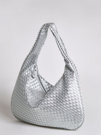 Luxuriöse Geflochtene Schultertasche für Damen – Schwarz und Rot – Geräumig & Stilvoll