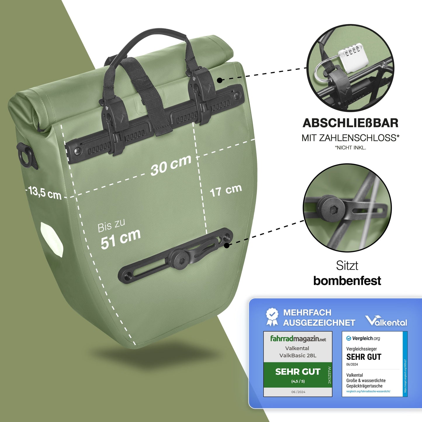 Wasserdichte Fahrradtasche 25L für Gepäckträger – Rolltop, Reflektoren, Pendler & Freizeit